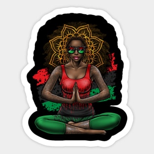 Black Beauty With Afro Love Yoga and Pan African Flag Sticker